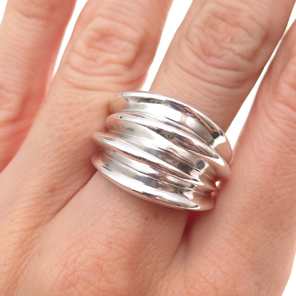Collins 925 Sterling Silver Vintage Modernist Ribbed Oxidized Ring Size 8.75